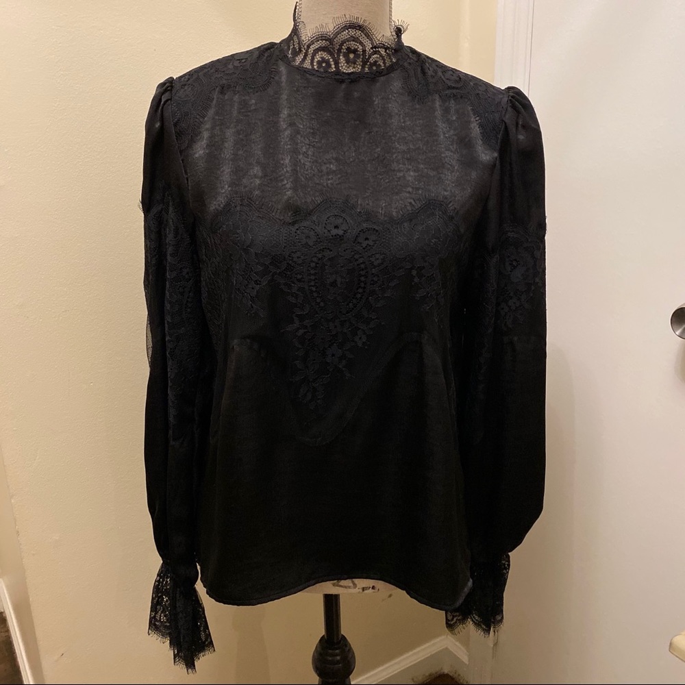 Do + Be Lace Mock Neck Blouse